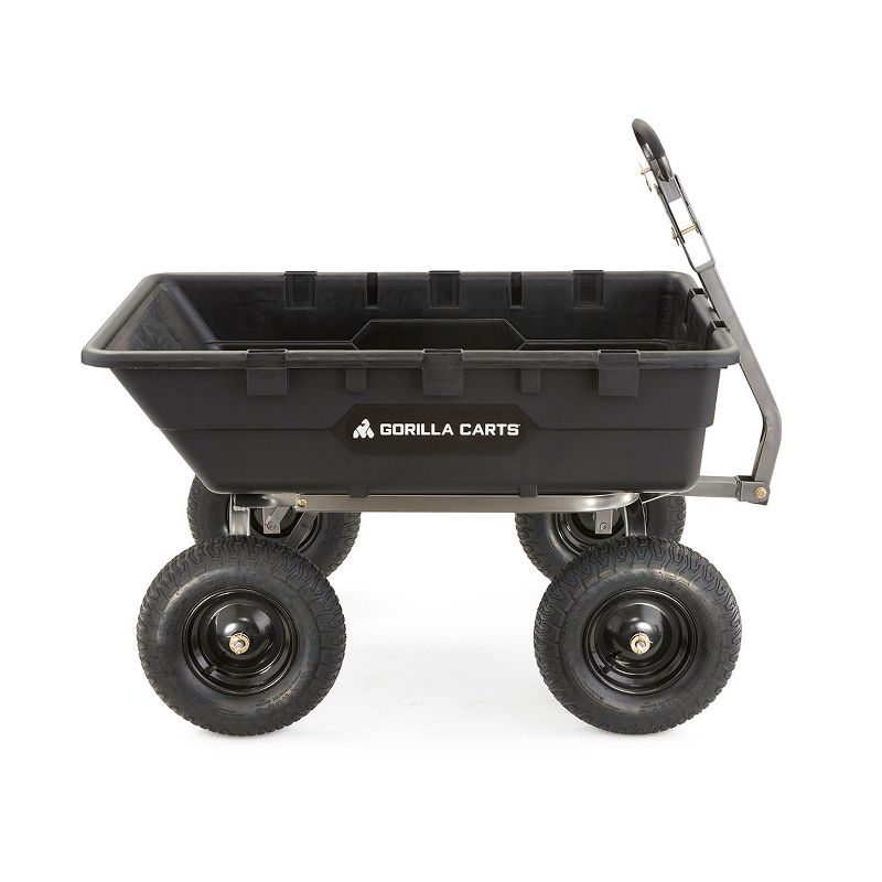 Gorilla Carts 1500 Pound Capacity Super Heavy Duty Poly Yard Garden Steel Dump Utility Wheelbarrow Wagon Cart with 2 in 1 Towing ATV Handle, Black