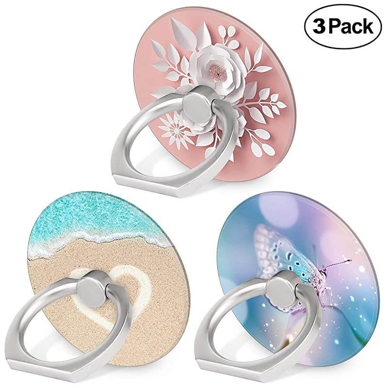 Phone Ring Holder 3 Pack Beach Flowers Butterfly Universal Finger Ring Stand Grip Kickstand Compatible with Smartphones and Tablets