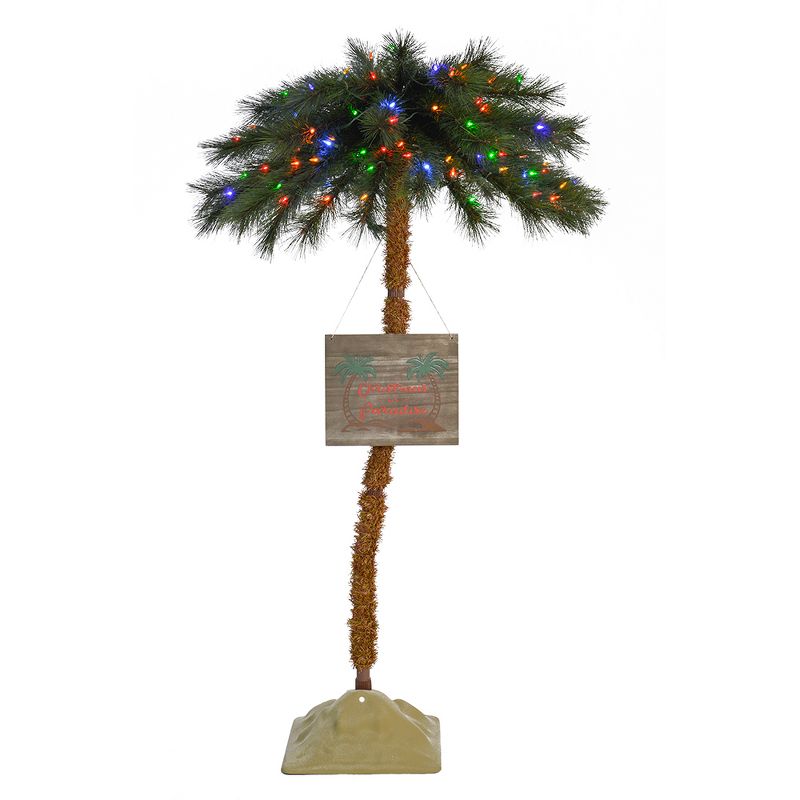 Home Heritage 5 Foot Christmas Fake Palm Tree Prelit with Multi Color LED Lights