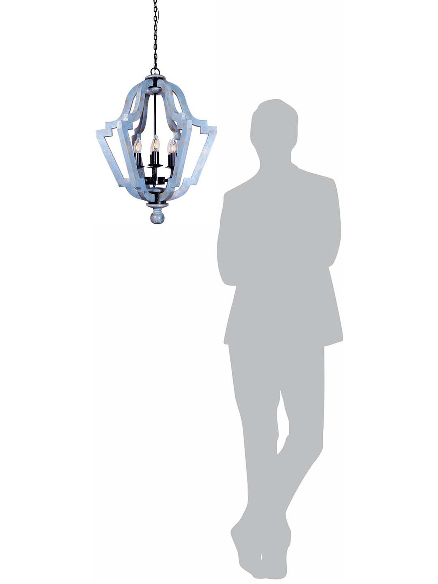 FOS LIGHTING Distressed Grey & Transparent Wood 6-In-1 Farmhouse Lantern Pendant Chandelier