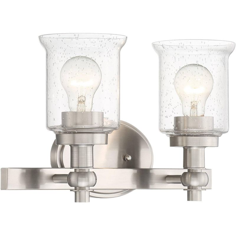 Regency Hill Modern Wall Light Satin Nickel Hardwired 14 1/2" Wide 2-Light Fixture Seeded Clear Glass for Bathroom Vanity Mirror