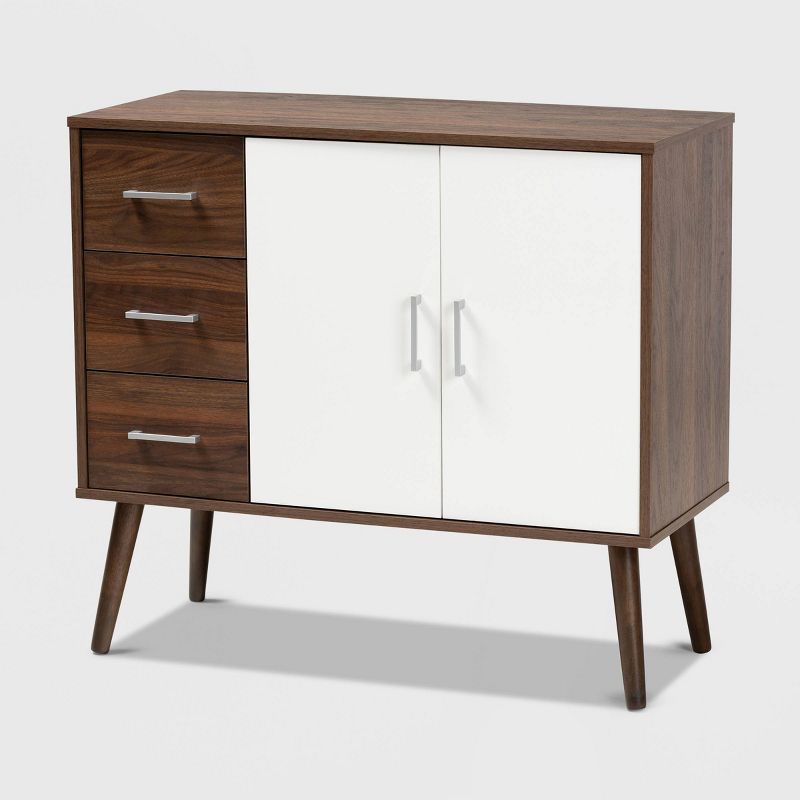 Leena Two-Tone Finished Wood 3 Drawer Sideboard Buffet Walnut Brown/White - Baxton Studio