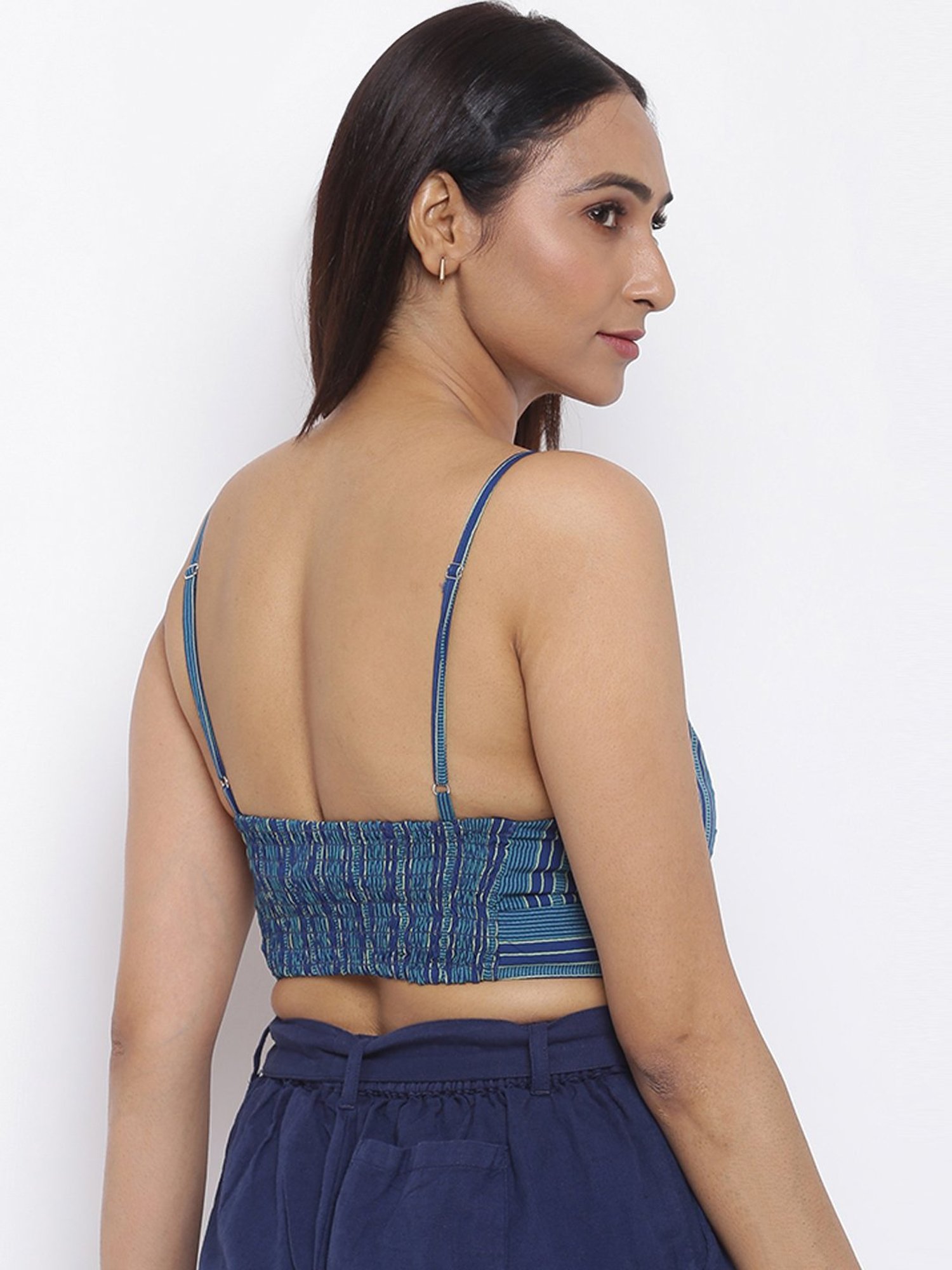 Fabindia Blue Striped Crop Top