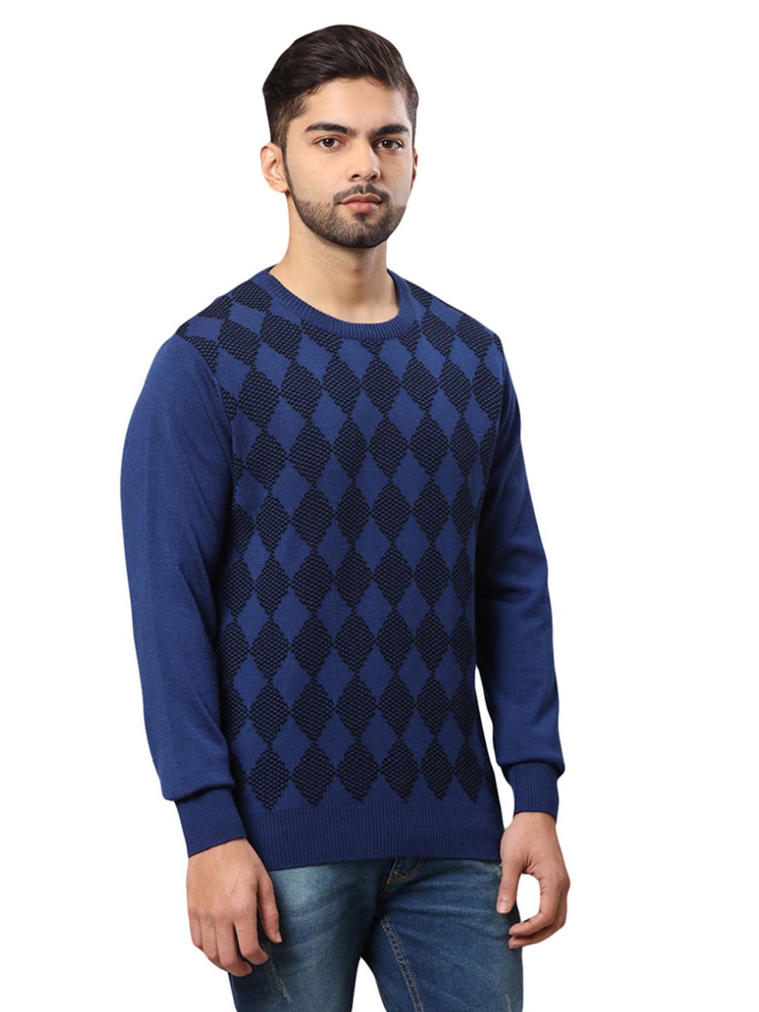 Raymond Blue Regular Fit Texture Sweater