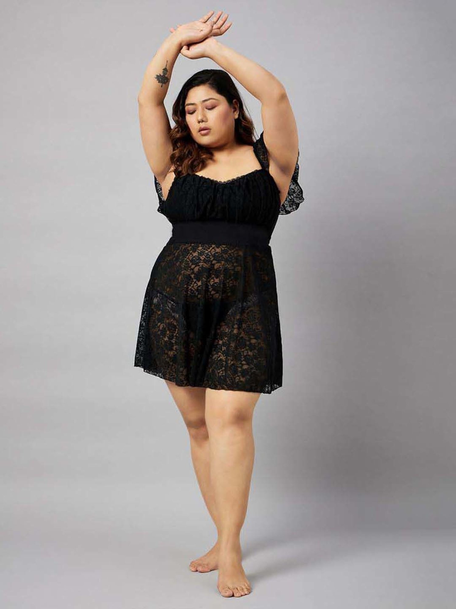 Secrets By ZeroKaata Black & Blue Lace Work Babydoll with Panty - Pack Of 2