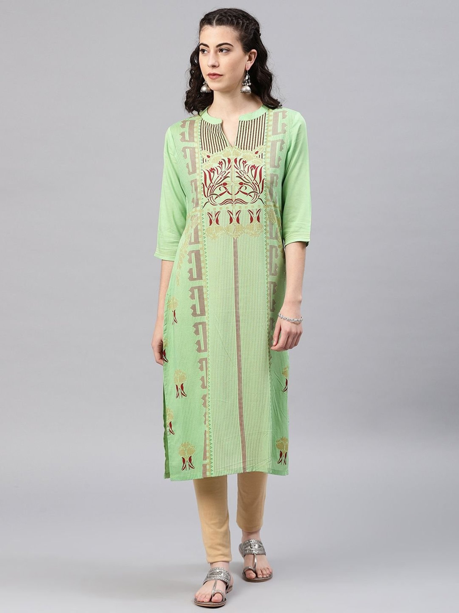 Alena Green Printed Straight Kurta