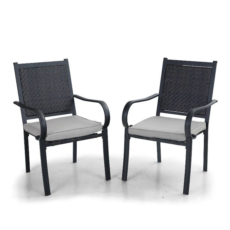 Rattan/Steel Patio Dining Arm Chairs with Cushions - Captiva Designs