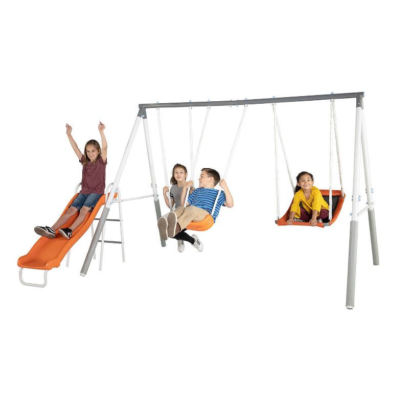 Sportspower Gladstone Metal Swing and Slide Set -Gray/Orange