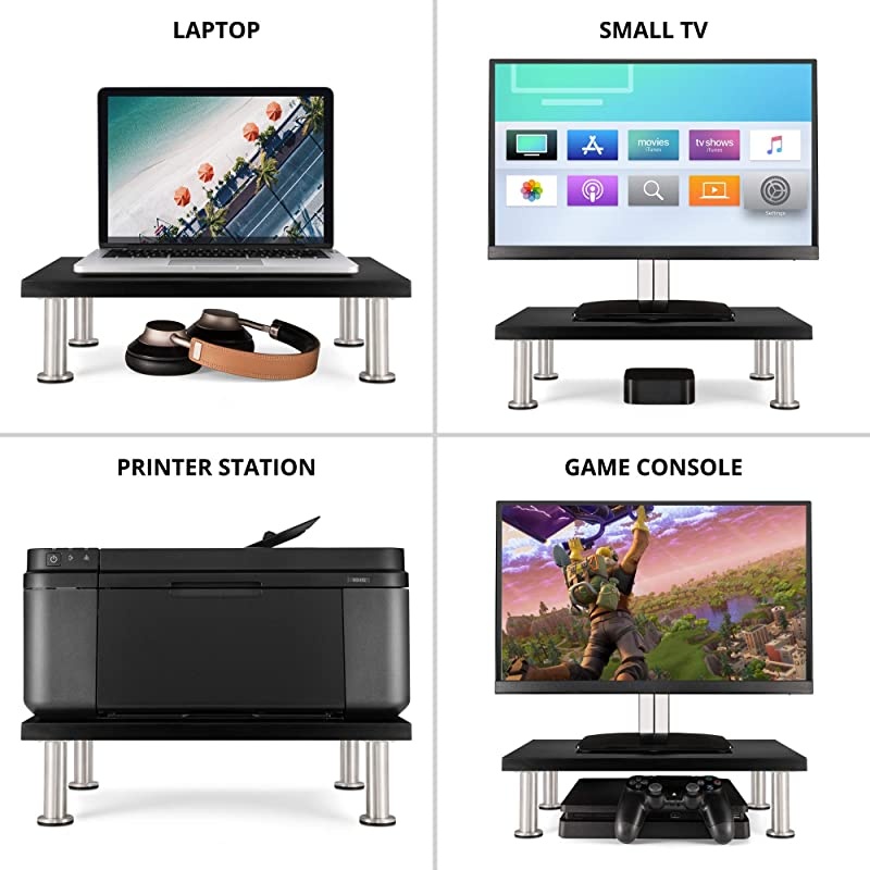 Stand for Computer Laptop Screen Solid Bamboo Riser Supports The Heaviest s Printers or TVs Perfect Shelf Organizer for Office Desk Accessories TV Stands Black