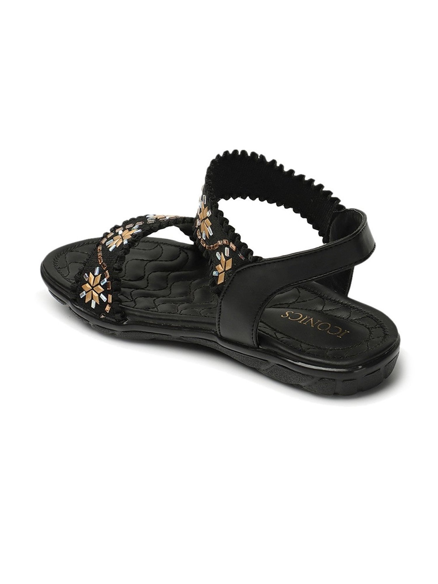 Iconics Women's Black Ankle Strap Sandals