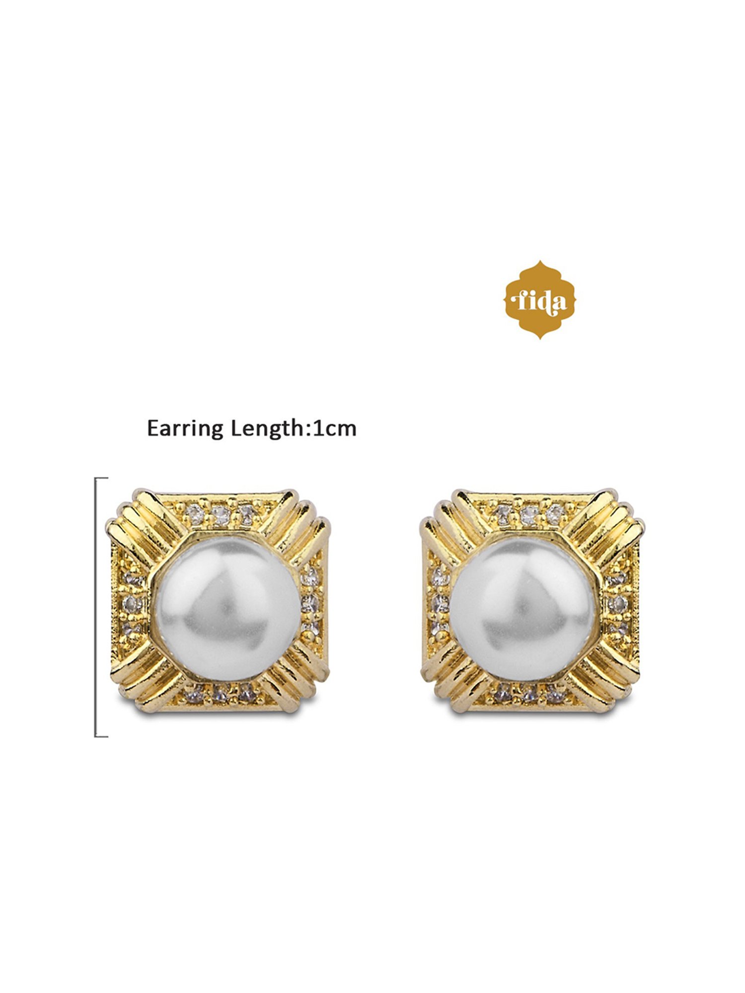Fida Luxurious Gold-Plated White Pearl Stud Earrings