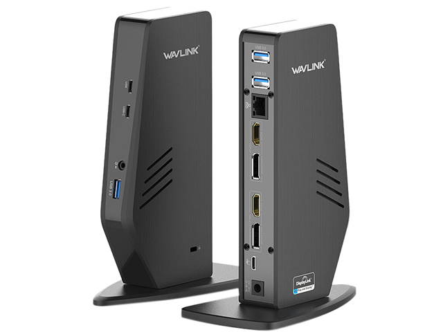 Wavlink USB-C Dual 4K USB-C/A Docking Station with Dual 4K@60Hz&Single 5K, 2 x DisplayPort1.2, 2 x HDMI, 3 x USB 3.0, 2 x Type-C ports, Gigabit Ethernet, Certified by DisplayLink For Windows Mac OS