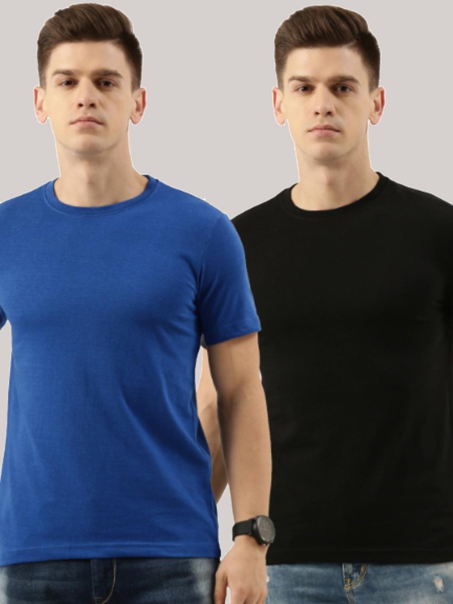 Bene Kleed Black & Blue Regular Fit Crew T-Shirt - Pack of 2