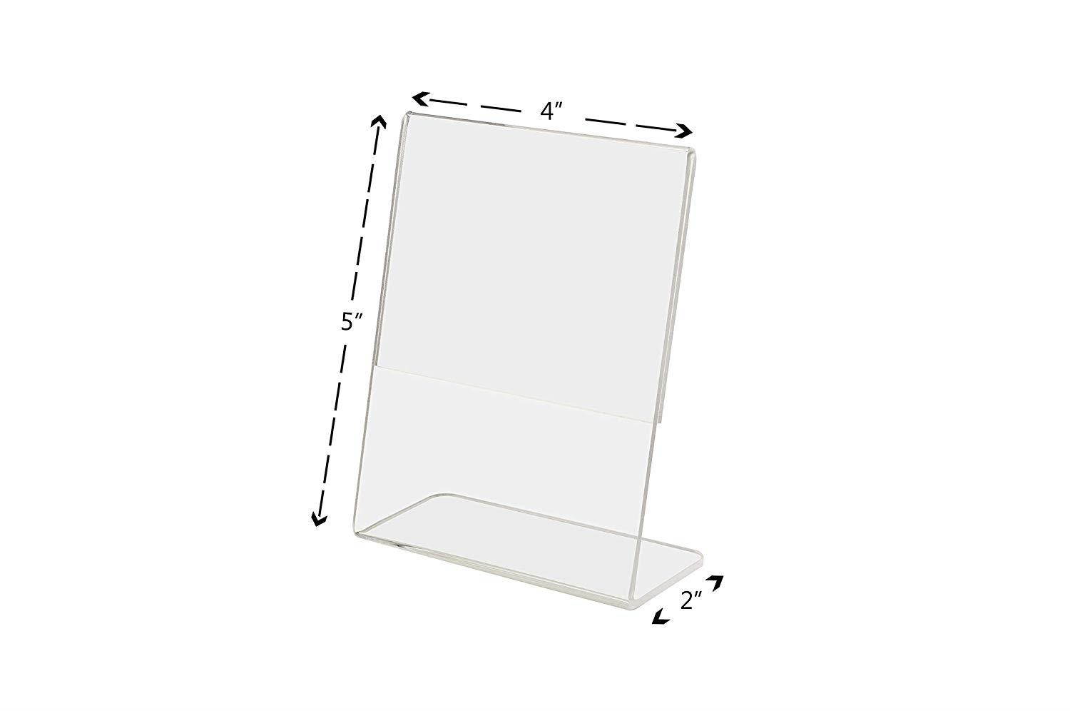 Marketing Holders 4"w x 5"h Slanted Desk Sign Holder Plastic Frame Side Load Premium Clear Acrylic Holds Notice Info Menu Price Sheet Photo or any Literature fits 4"w x 5"h Small Price Frame Qty 4