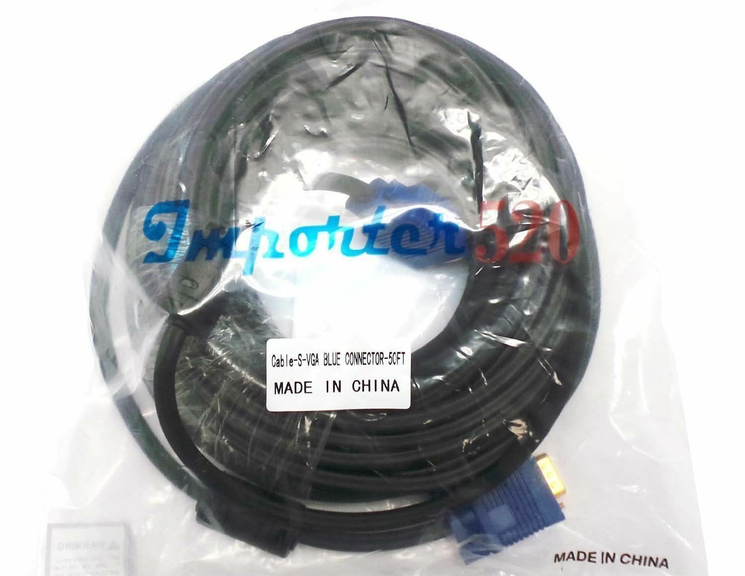 100FT 15PIN GOLD PLATE BLUE SVGA VGA ADAPTER Monitor Male Cable CORD FOR PC HDTV