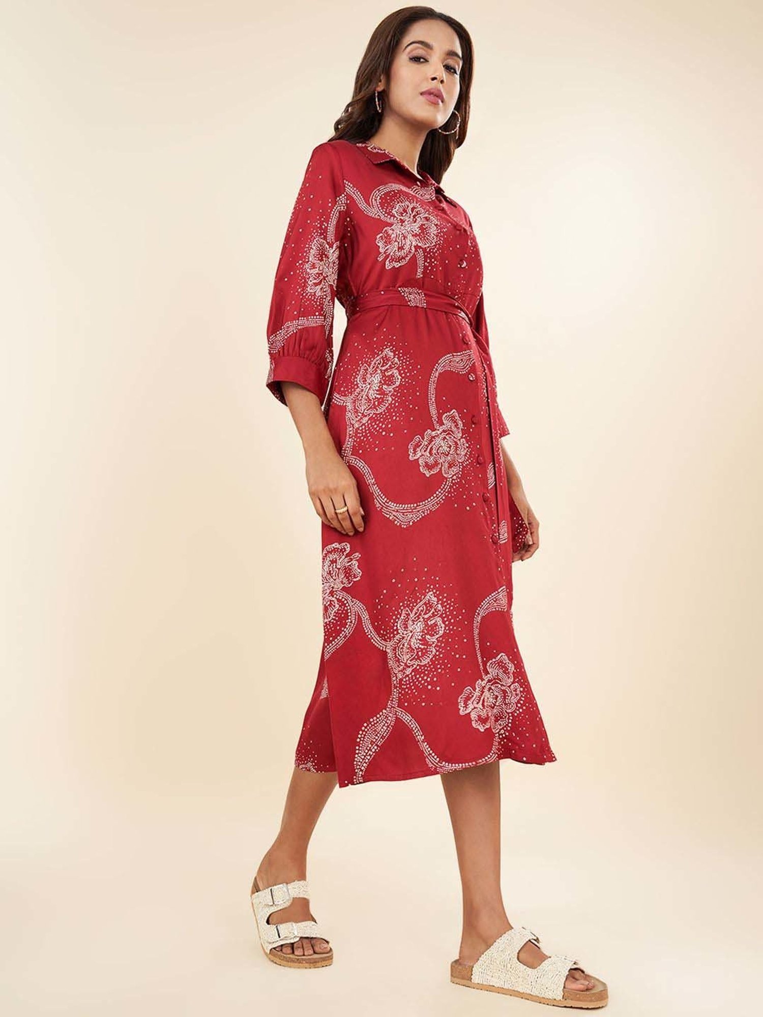 Akkriti by Pantaloons Red Printed A-Line Dress