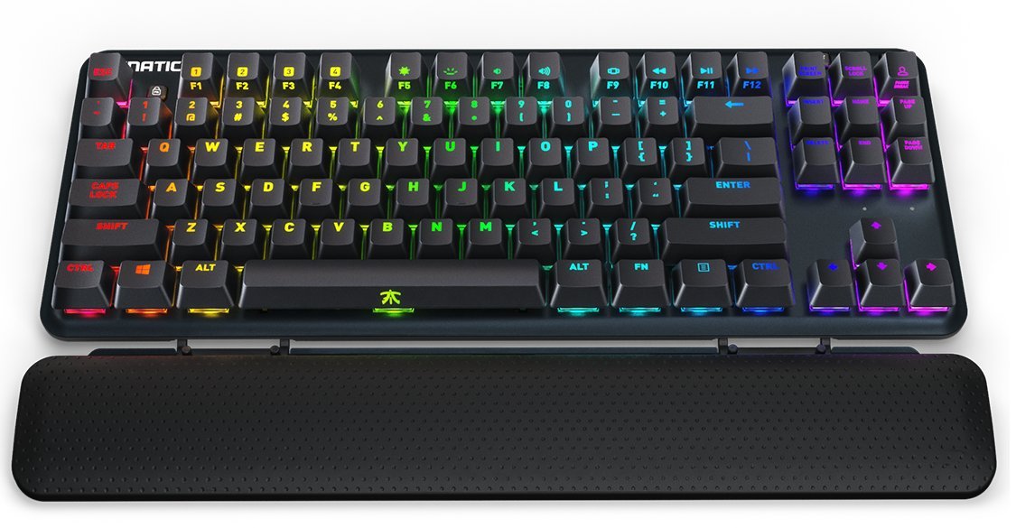 Fnatic miniSTREAK Pro Gaming Mechanical Tenkeyless Esports Keyboard (Cherry MX Red Switches, Multi-Color RGB Lighting, Ergonomic Wrist Rest, Programmable) US-Layout