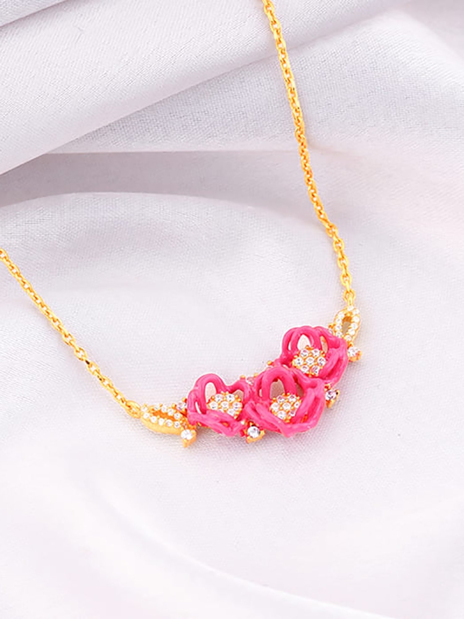 GIVA 92.5 Sterling Silver Bhumi Golden Hot Pink Brahma Kamal Necklace