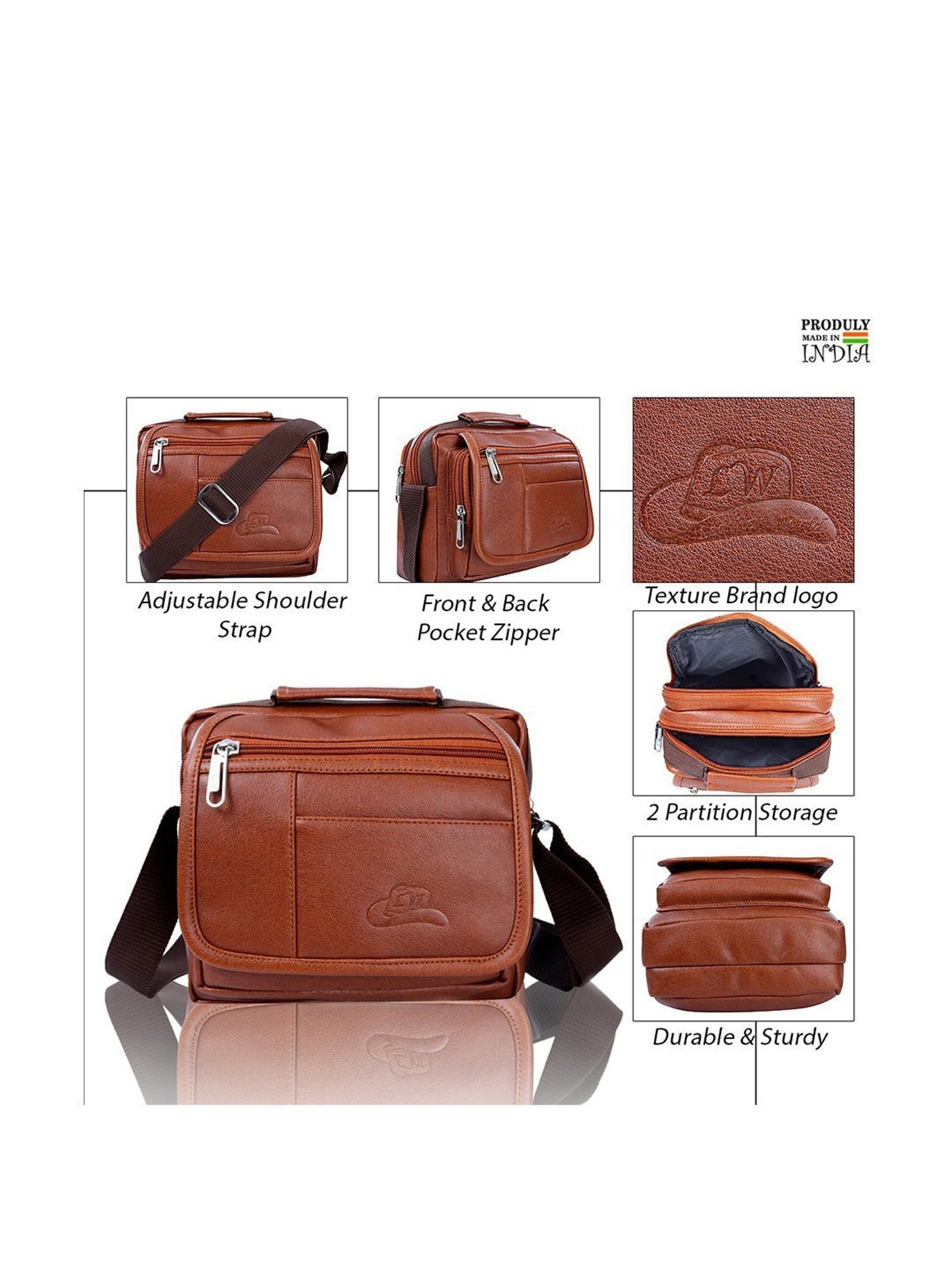 Leather World Tan Solid Medium Cross Body Bag