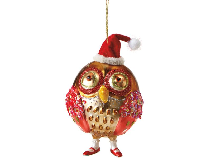 Ganz 5.5" Glittered Glass Wise Lady Owl With Shoes Christmas Ornament - Ruby Red