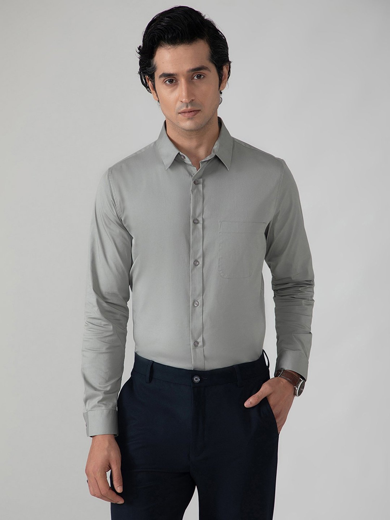 SUBTRACT Ash Grey Slim Fit Shirt