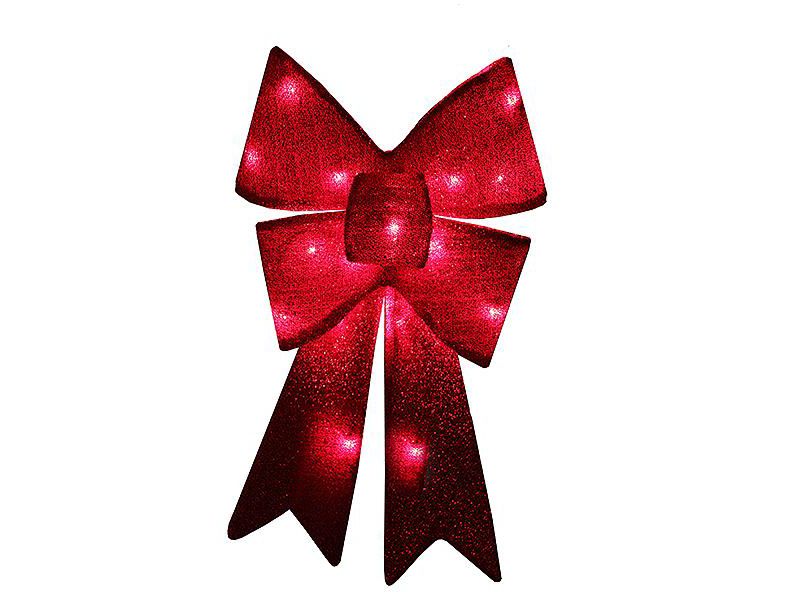 Penn 28" Red Sparkly Lighted Christmas Bow Decoration - Red Lights