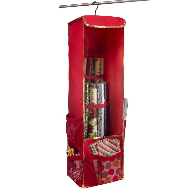 Holiday Hanging Gift Wrap & Accessory Organizer with Side Pockets - Simplify