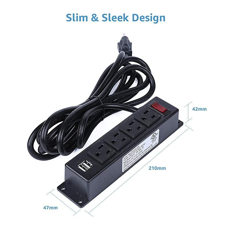 Power Strip with USB 4 Outlets 2 USB Ports 10 ft Heavy Duty Surge Extension Cord Wall Mountable The Desk Table Workbench Nightstand