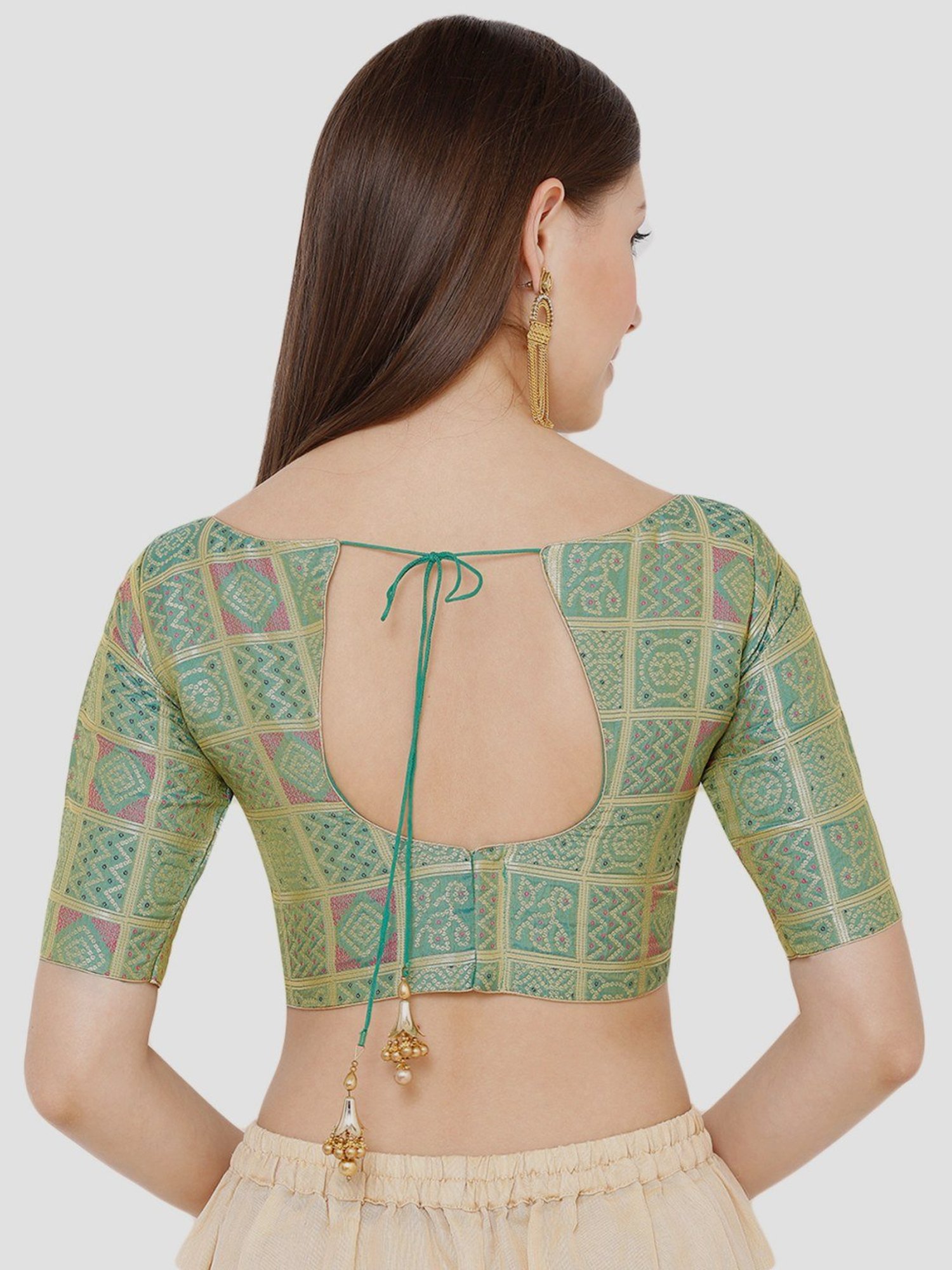 Salwar Studio Rama Green Woven Pattern Blouse