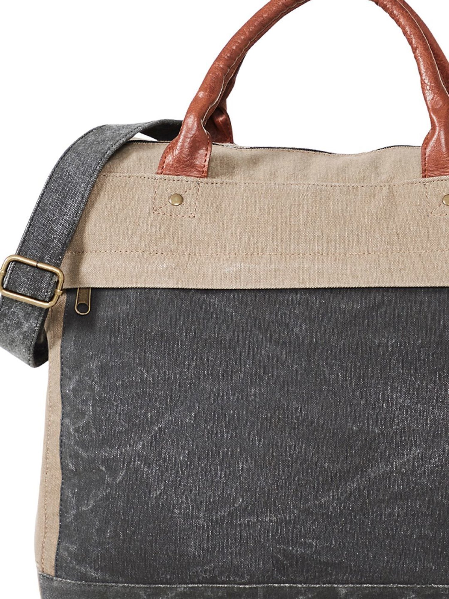 Mona B Beige Canvas Large Messenger Bag