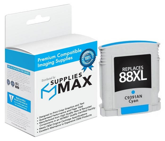 SuppliesMAX Replacement for DPS88CXL Cyan High Yield Inkjet (1700 Page Yield) - Equivalent to HP C9391AN / HP NO. 88XL