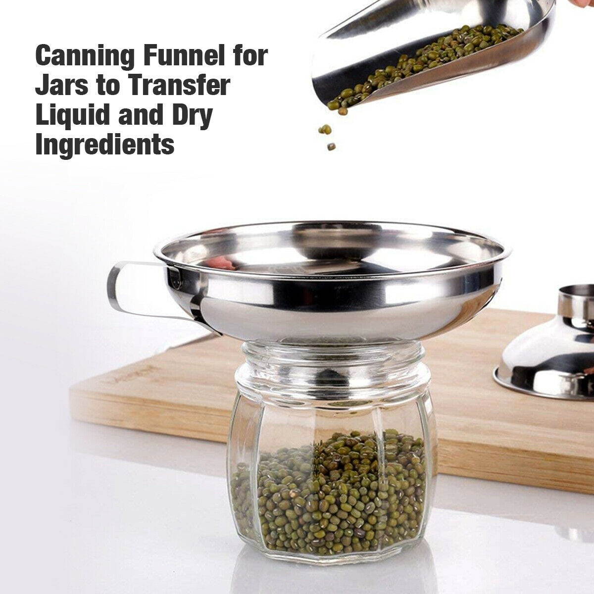 2pcs/set Stainless Steel Kitchen Canning Funnel for Wide and Regular Jars
