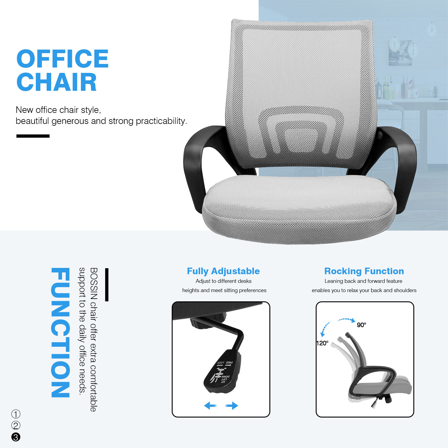 Vitesse Office Chair Mesh Desk Chair Ergonomic Computer Chair with Lumbar Support Modern Executive Adjustable Chair Rolling Swivel Chairs for Women Men,Grey