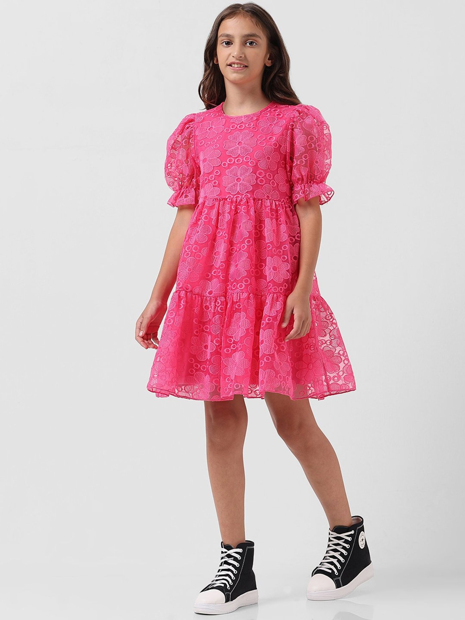 VERO MODA GIRL Pink Embroidered Dress