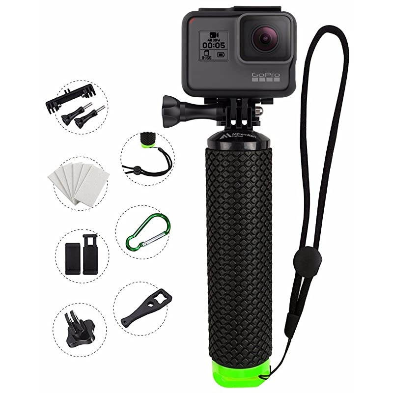 Waterproof Floating Hand Grip Compatible with GoPro Cameras Hero 9 8 7 6 5 4 3 2 1 Session Black Silver Handler Plus Free Handle Mount Accessories for Water Sport and Action Cameras Green