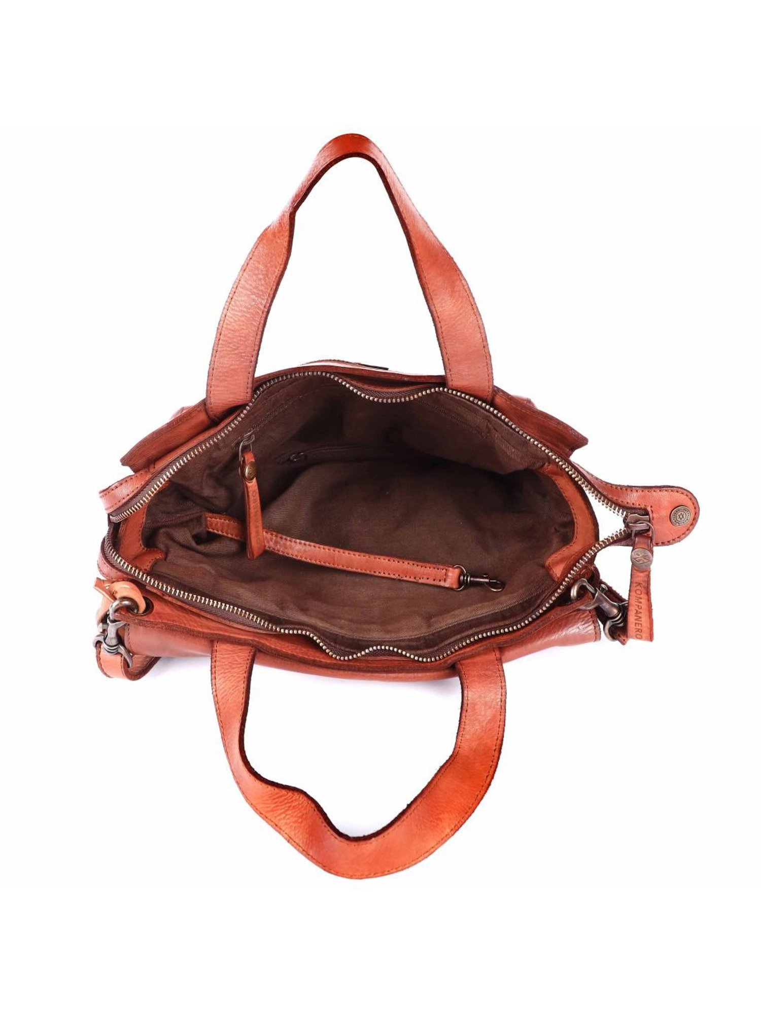 KOMPANERO Nova Cognac Leather Textured Handbag
