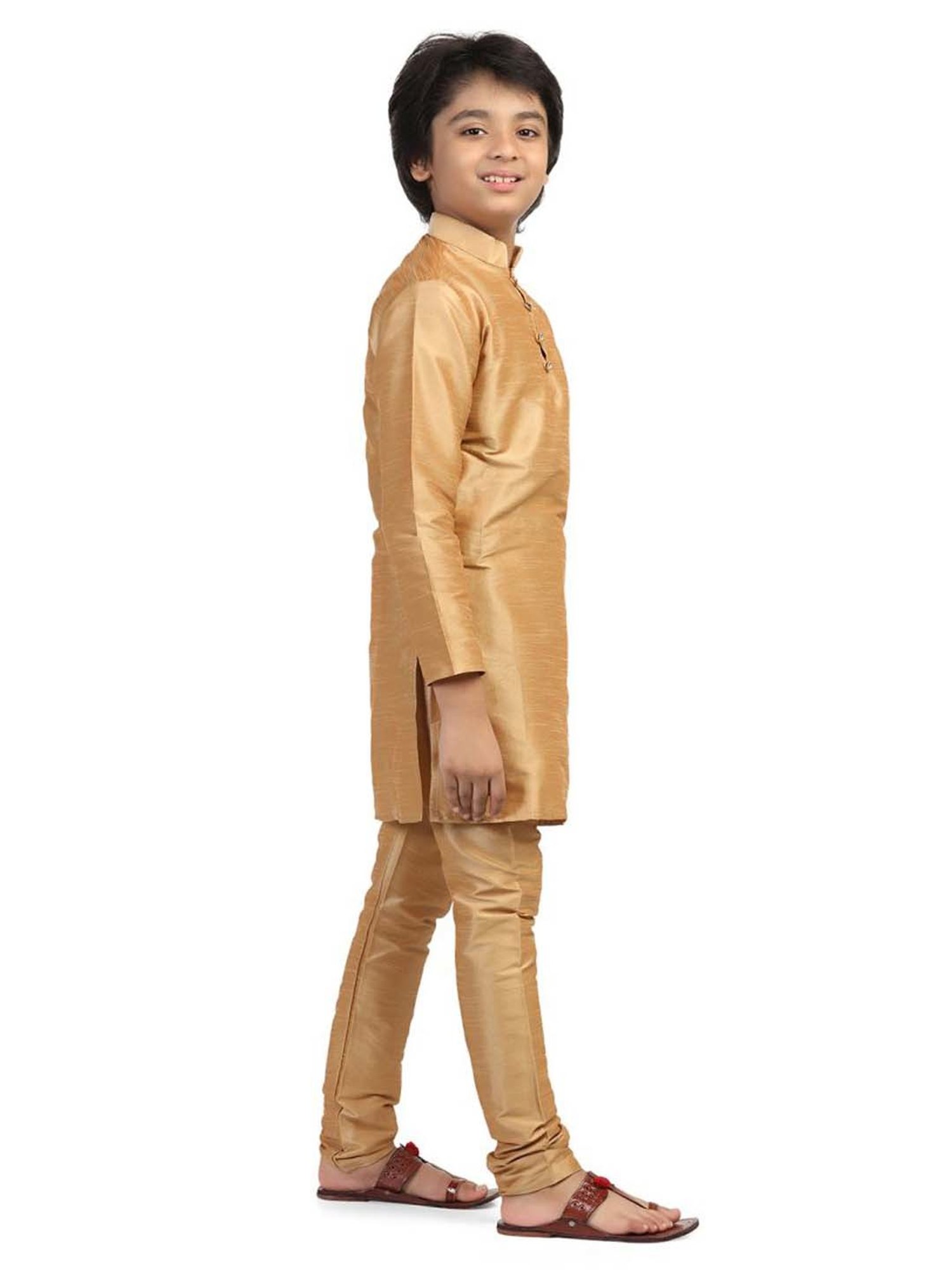 TAHVO Kids Golden Slim Fit Full Sleeves Kurta Set