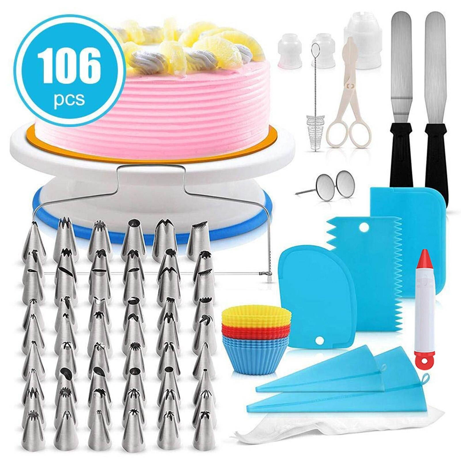 Cake Decor Stainless Steel Cake Decorating Supplies Cake Turntable 106PCS/Set DIY Cream Tools
