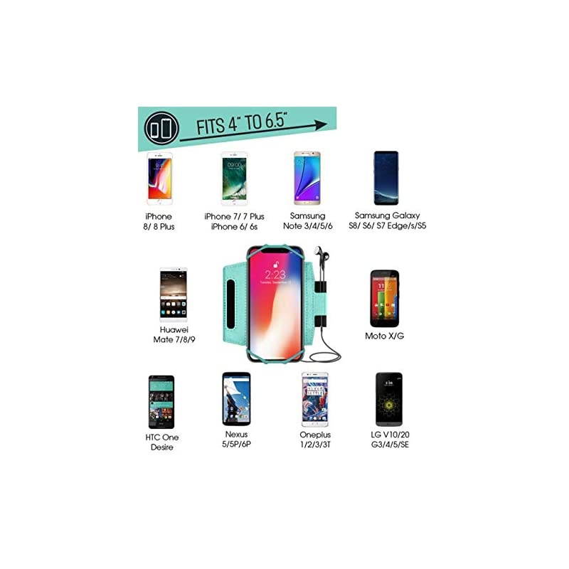 Rotatable Cell Phone Arm Holder for iPhone XR XS Max 8 8 Plus 7 6 Samsung Galaxy A8 S9 S8 S6 Edge Note LG Sports Running Armband for Men Women with Free Extender Strap Turquoise