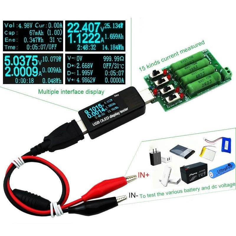 OLED Display USB Tester DC Voltmeterr Ammeter 18650 Capacity Meter with Electronic load -