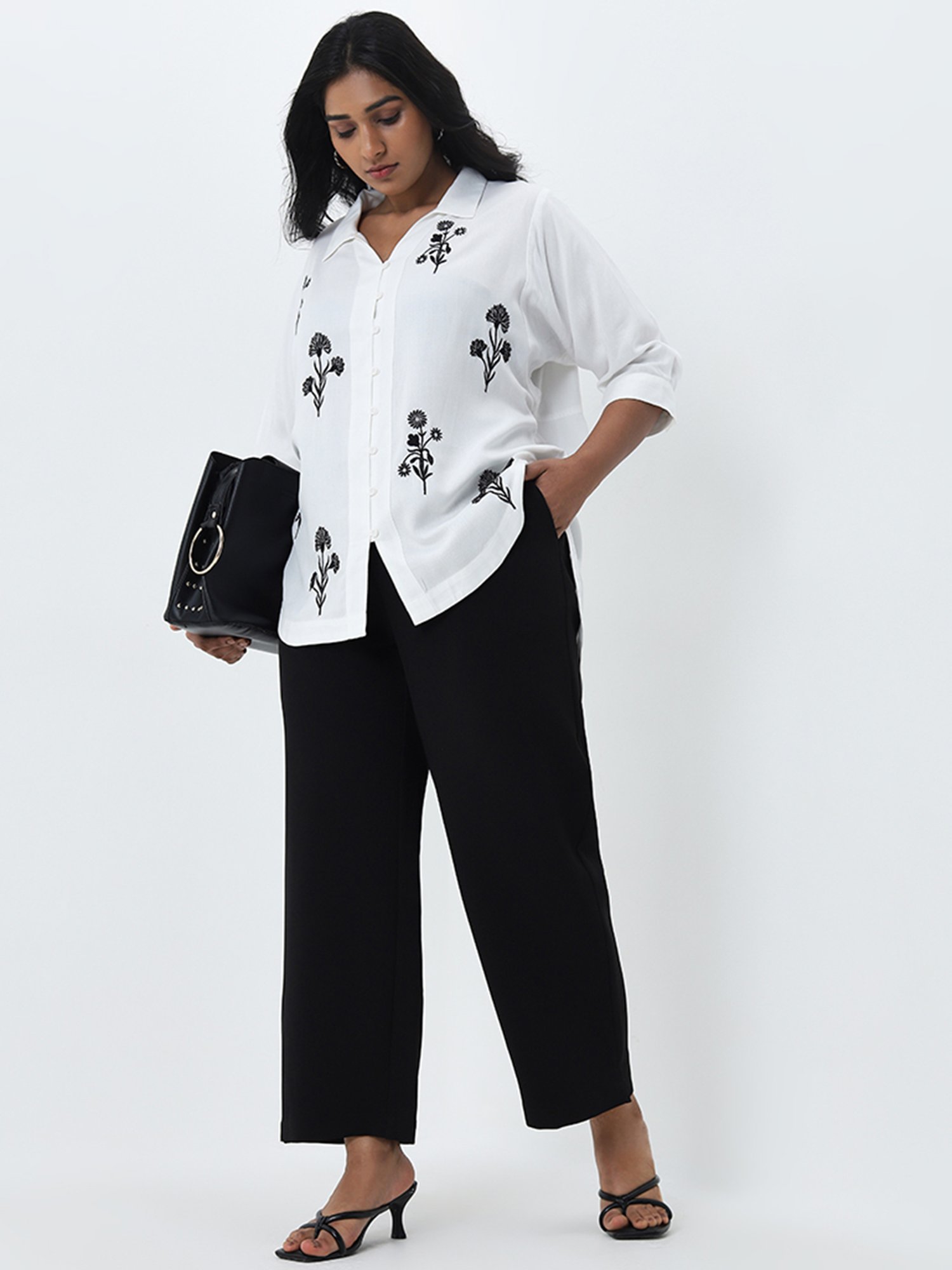 Gia by Westside White Floral Printed High-Low Blouse