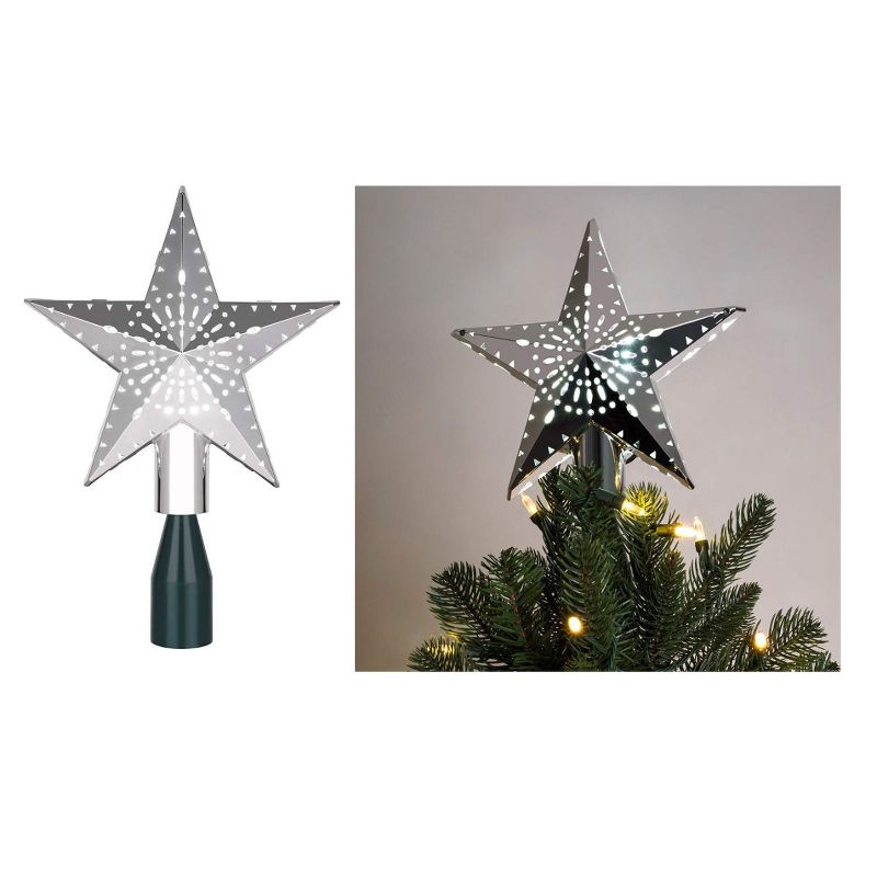 Mr. Christmas 11.5" Lighted Silver Kaleidoscope Star Christmas Tree Topper - Cool White Lights