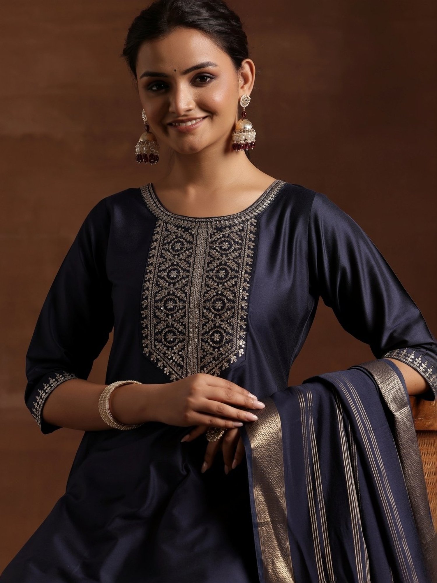 Libas Blue Embroidered Kurta Sharara Set With Dupatta