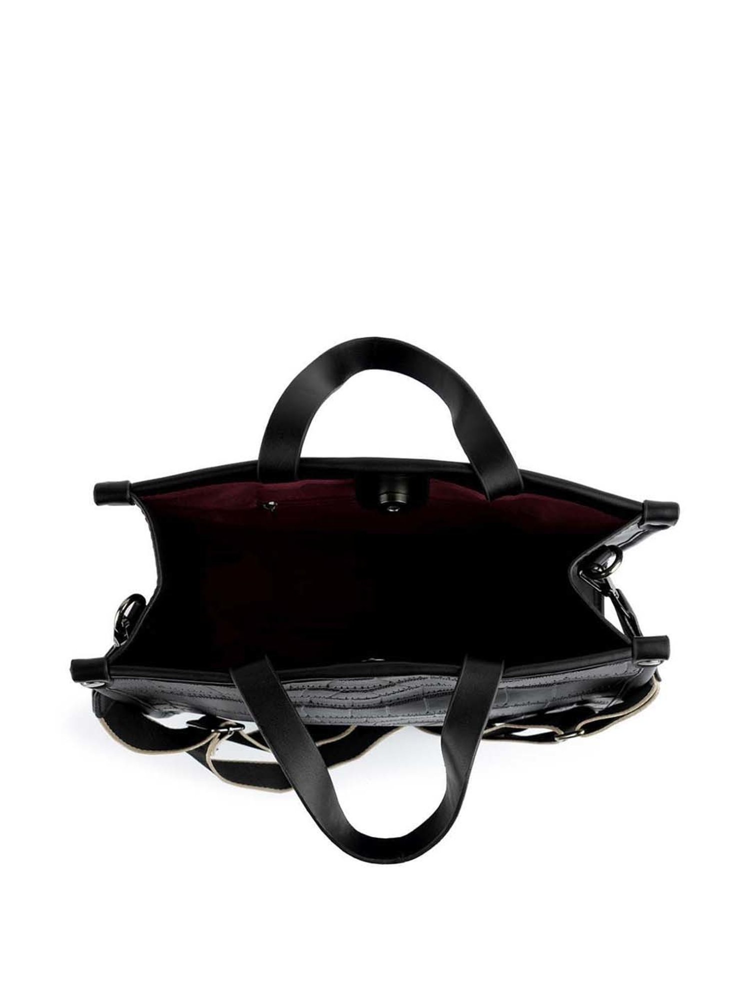 London Rag Black Croc Textured Small Handbag