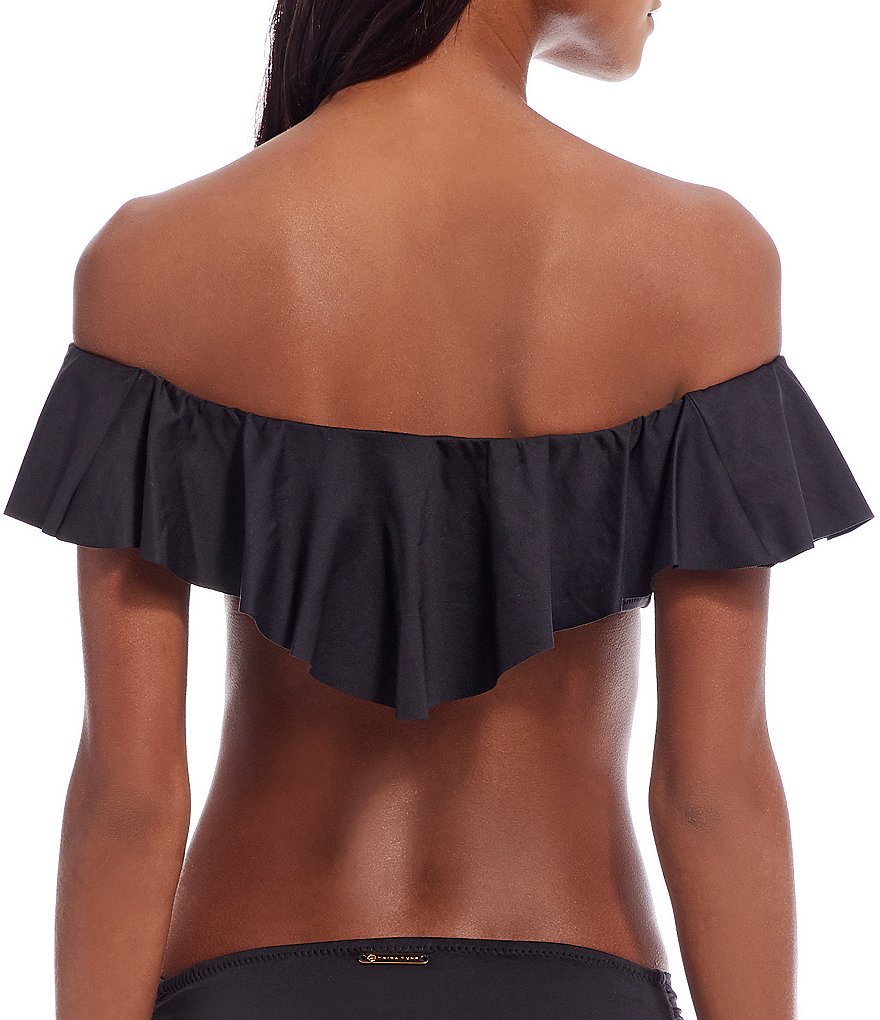 Trina Turk Getaway Solids Bandeau Ruffle Off-The-Shoulder Bikini Swim Top