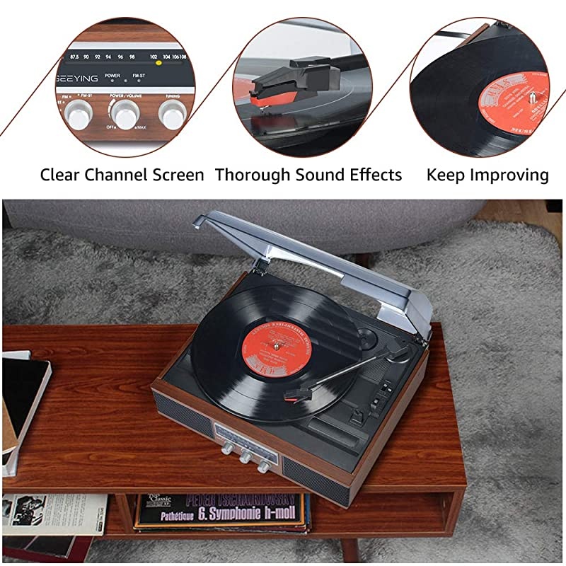 Player Bluetooth Turntable with Stereo Speakers Portable BeltDriven Nostalgic LP Vinyl Player with FM Stereo Radio Line Output