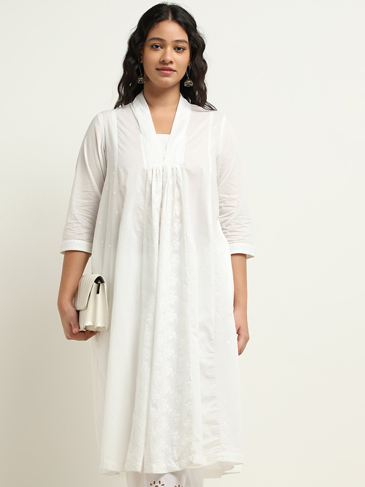 Diza by Westside White A-Line Embroidered Kurta