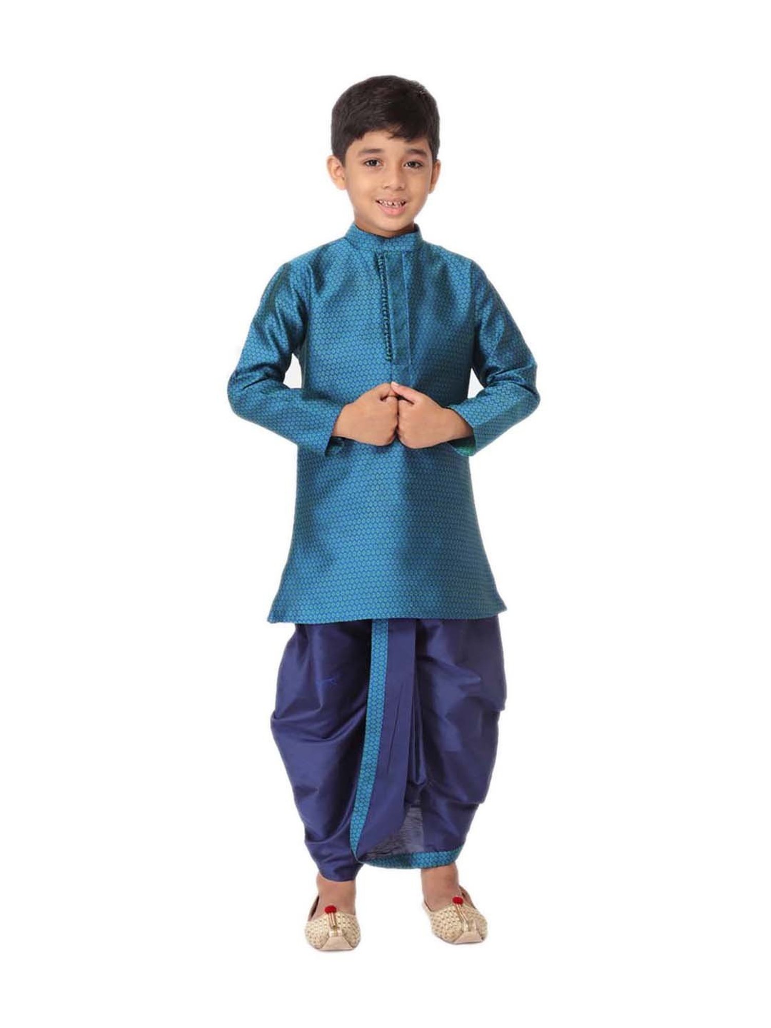 TABARD Kids Teal Blue & Navy Printed Kurta Set