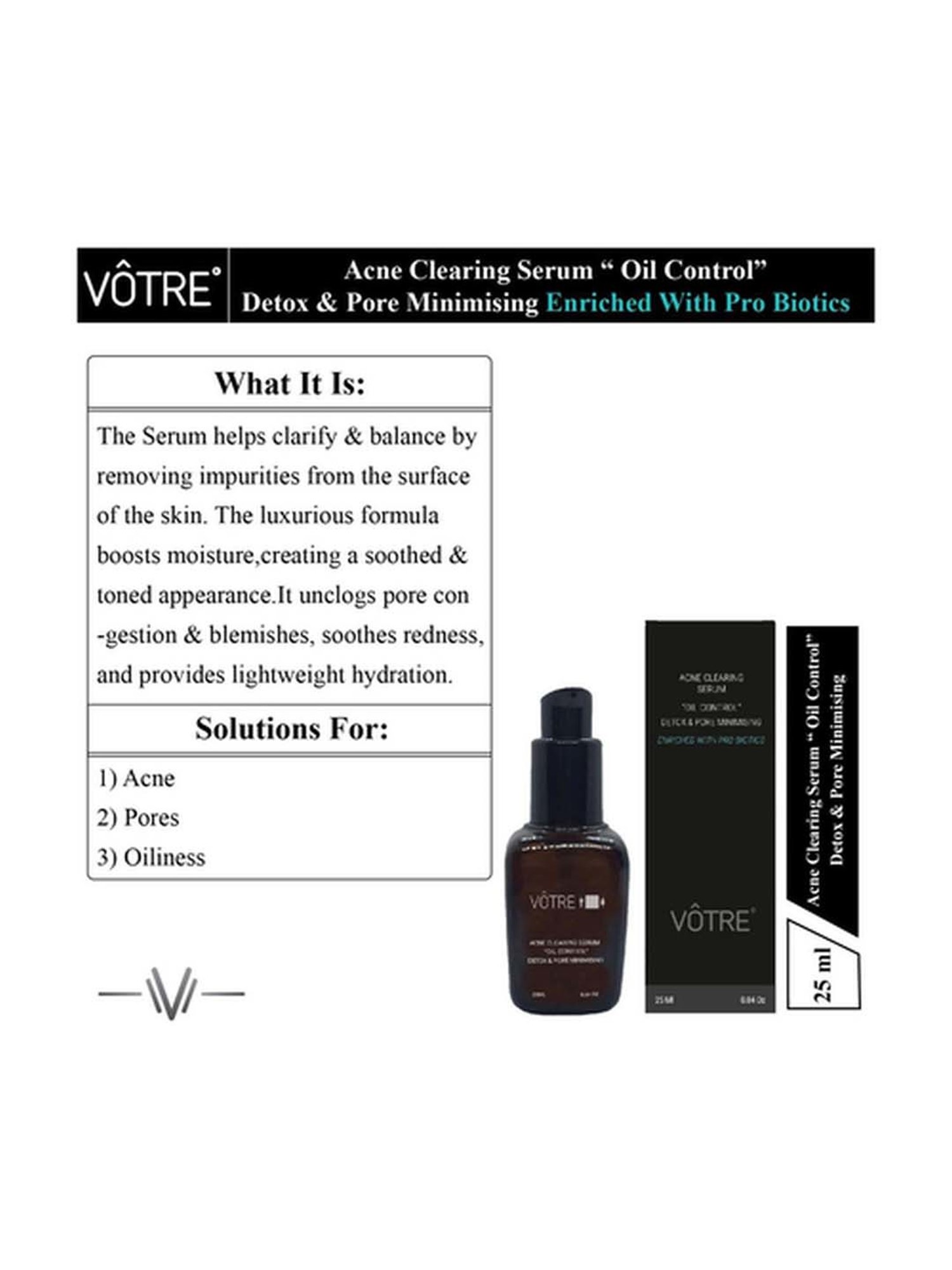 Votre Acne Clearing Serum Enriched With Pro Biotics - 25 ml