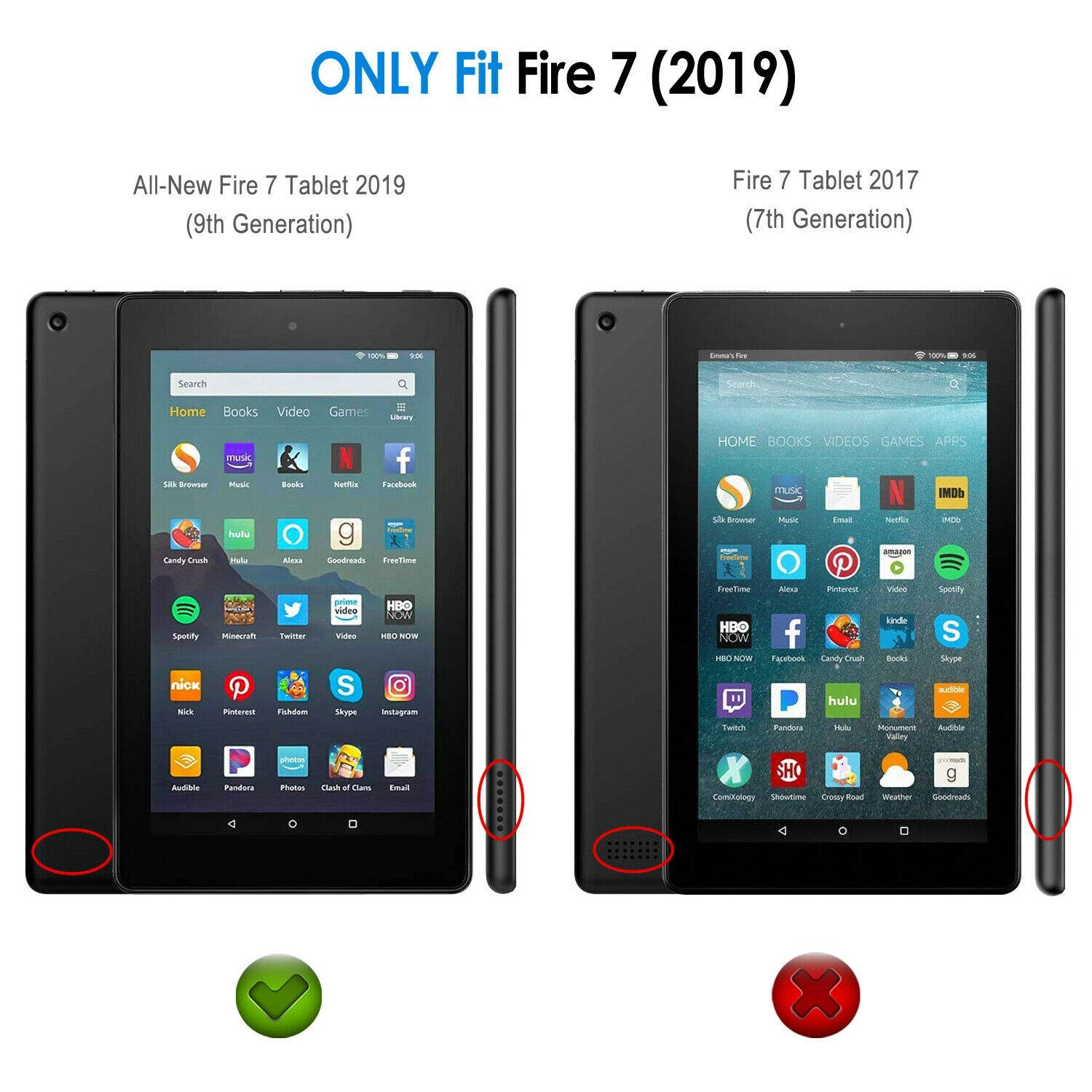 JETech Case for Amazon AII-New Fire 7 2019 Smart Cover Auto Sleep/Wake